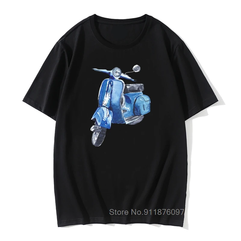 Blue Vespa T-Shirts Scooter Italy Italia Unique Retro Motorbike Bike Men T Shirts Man Wholesale Top Tee Shirt