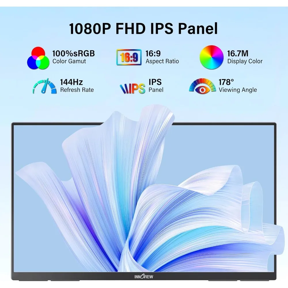 23.8" Large Portable Monitor,  Work Home Gaming Second Monitor 1080P W/180°Adjustable Stand for Laptop