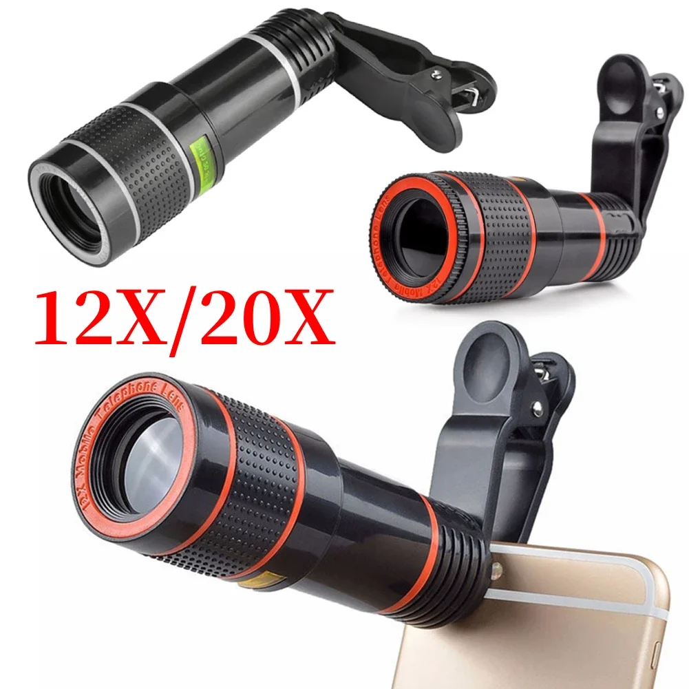 Lens Universal Clip 20X/12X Zoom Phone Camera Telephoto Lens Monocular Telescope Phone Universal Optical Telescope Lens Kit