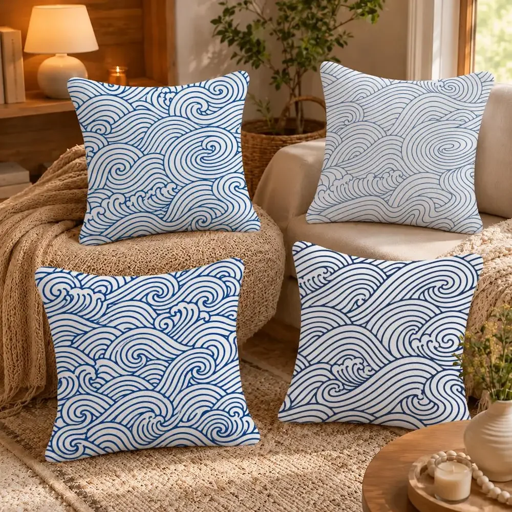 Abstract Double‑Roll Wave Cushion Cover Short-Plush Cushion Cover Pillowcase — Suitable for Sofas Bedrooms and Home Decor