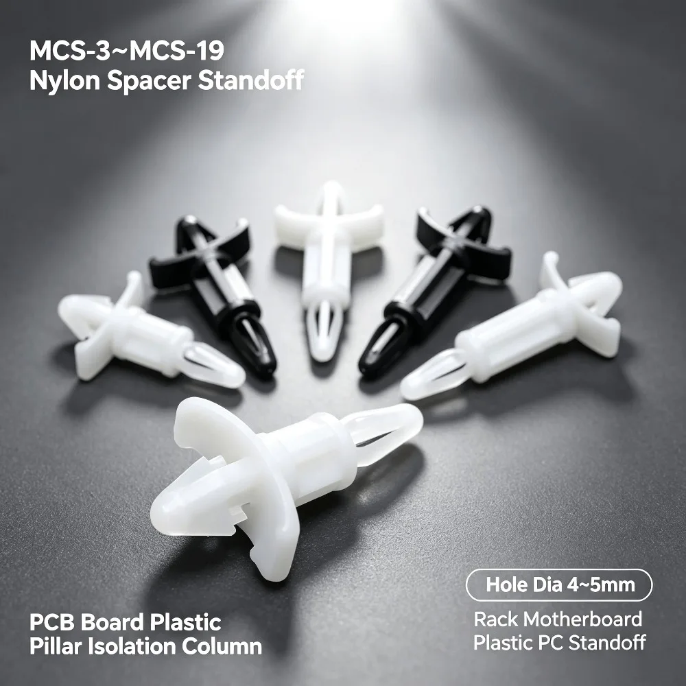 MCS Series MCS-3 to MCS-19 Nylon PCB Standoff, Insulating Plastic Pillar, 4-5mm Hole for Motherboard & Circuit Board Mount