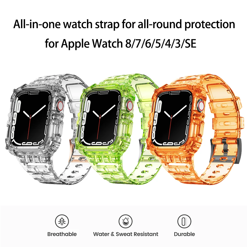 

For Apple Watch 8 7 6 44mm 45mm Breathable Sports Strap iwatch5 4 42mm 38mm Strap + Case Integrated Strap