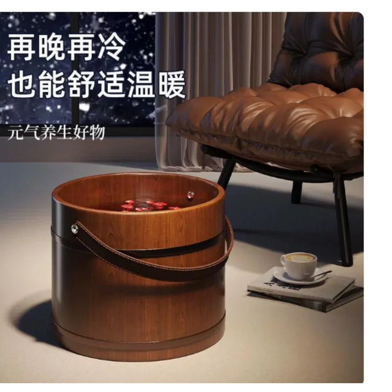 Thickened Cypress Foot Bath Bucket, Household Portable Wooden Bath Bucket, Relaxation Therapy Container