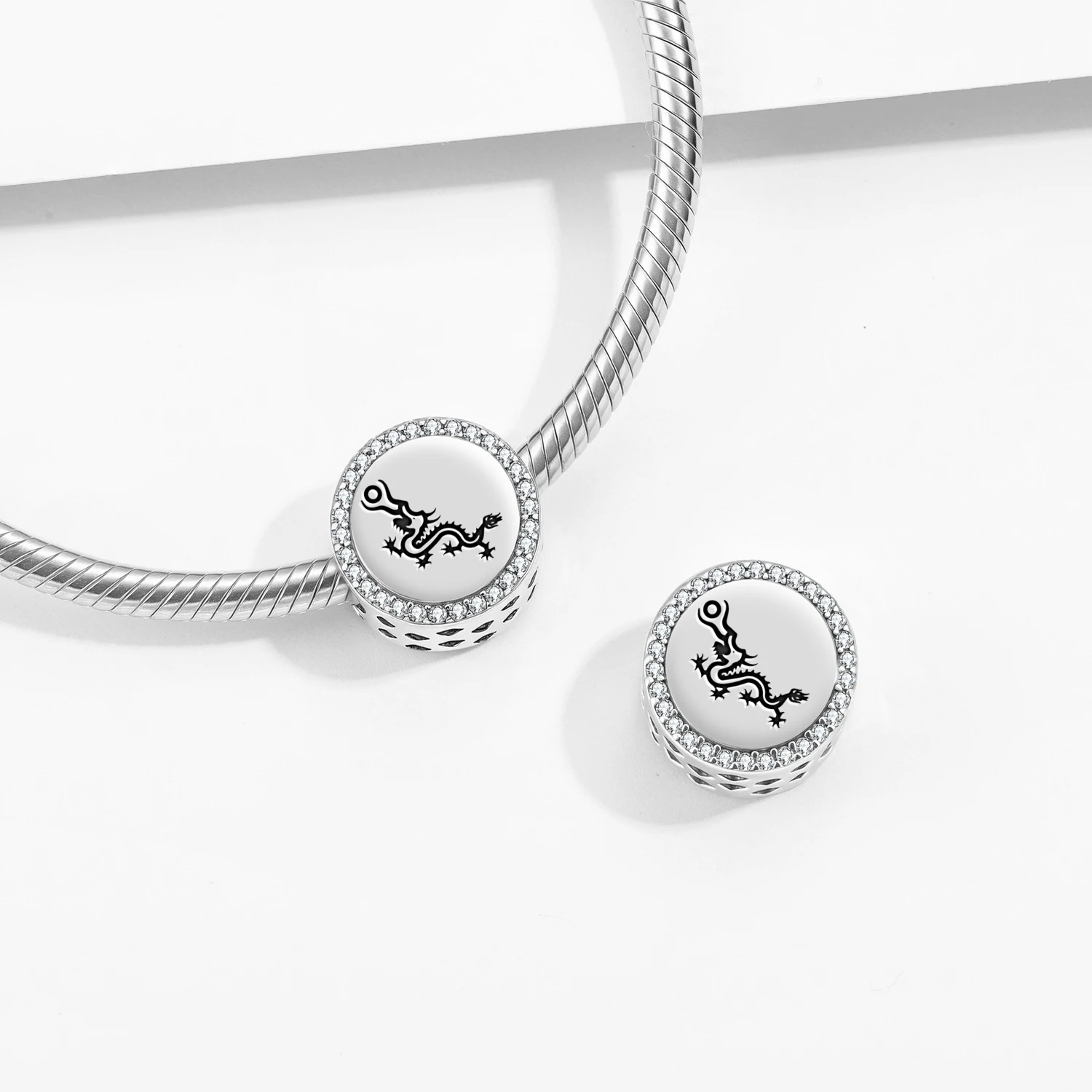 

Chinese Symbols Fucanglong Dragon 925 Sterling Silver Charm Bead DIY Bracelet Jewelry Gift