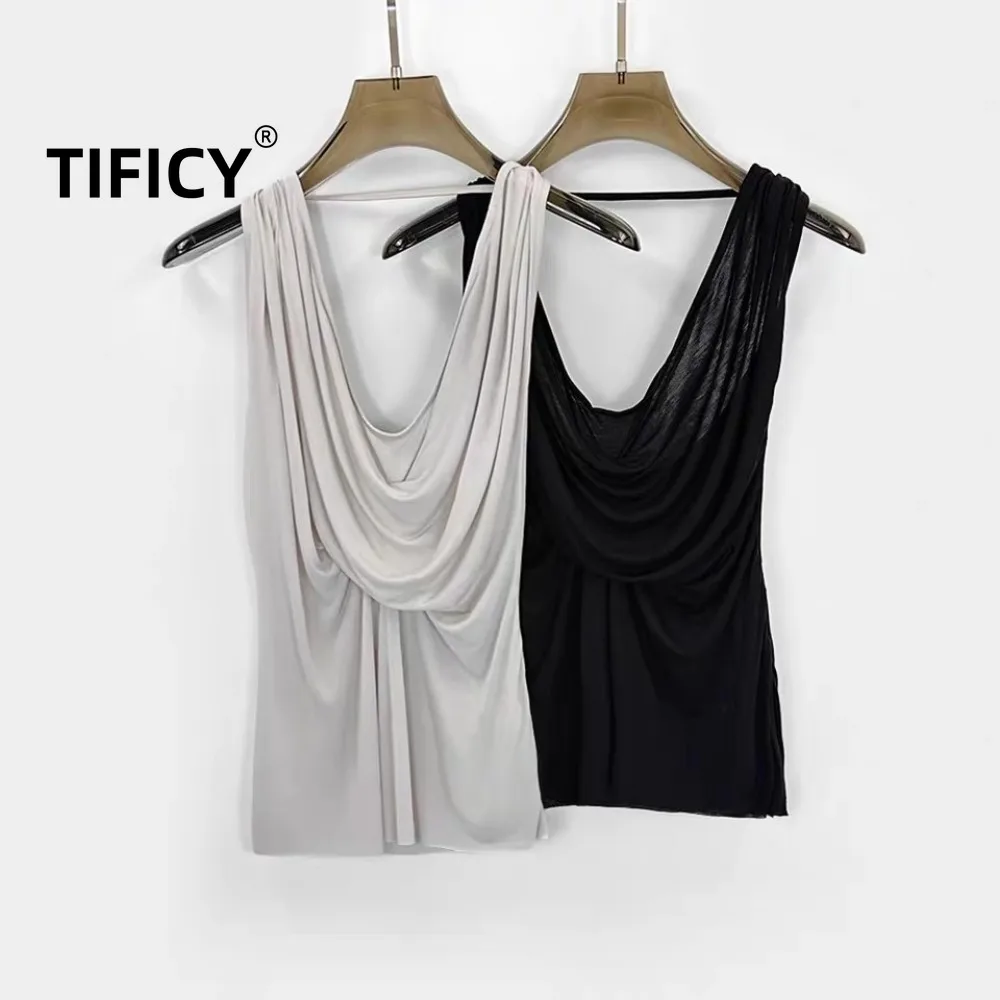 

High Street Tees Tanks Women's Dark RO Style Tank Hanging Neck Sexy Backless Sleeveless Silky Smooth Knit Waist Strap tank