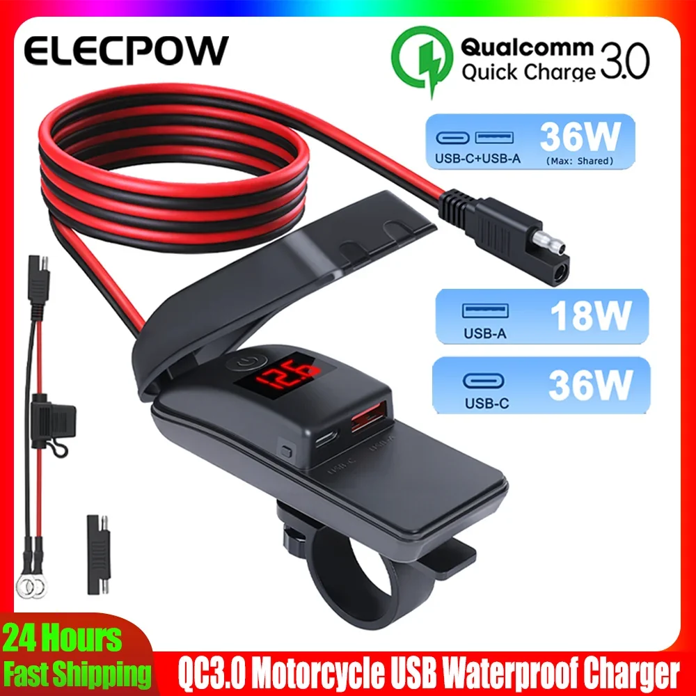 

Elecpow 36W QC3.0 Motorcycle USB Quick Charger Waterproof Power Supply Adapter with Switch Voltmeter Socket Moto Phone Charger