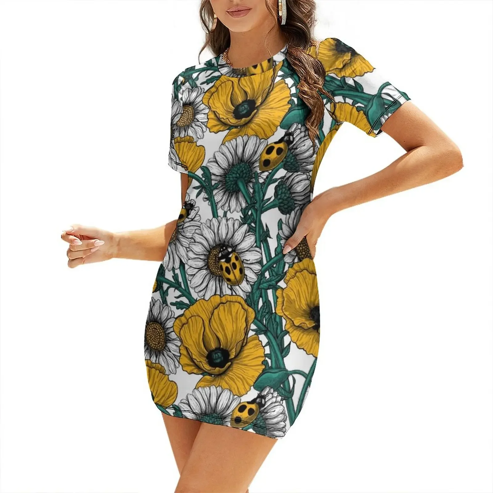 

The meadow in yellow Short-Sleeved Dress long dress women summer Woman's evening dress Dresses for wedding party
