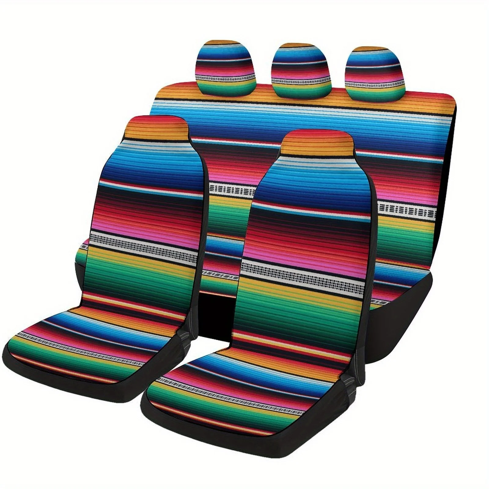 

Mexican Blanket Pattern Themed Car Seat Cover Set For Most Cars, Trendy Novelty Car Seat Protector Covers Full Set, Universal Ca