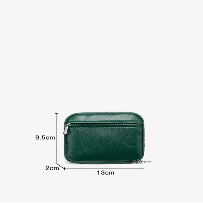 1Pc Leather Zipper Key Pouch Organizer Multi Compartments Water Resistant Slim Key Holder for Daily Travel Commute