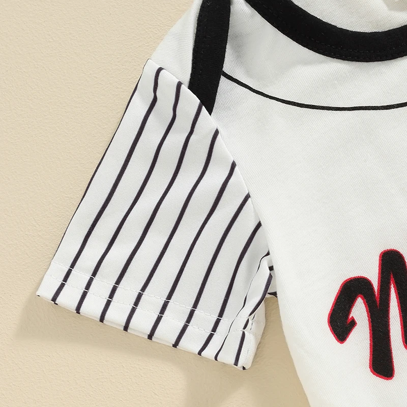 Newborn Baby Boy Baseball Outfit Mamas Boy Short Sleeve Jumpsuit Striped Elastic Shorts Set Boys Summer Clothes