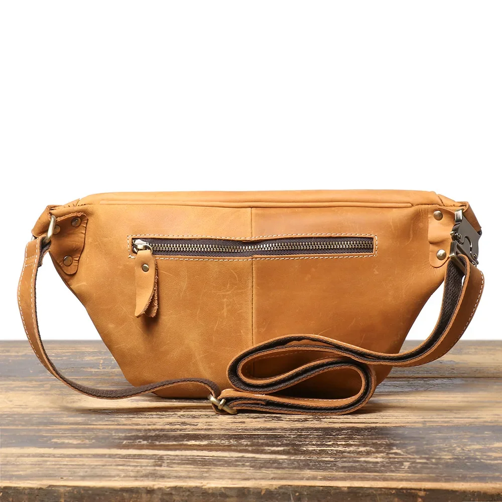 Vintage leren borsttas voor heren, Crazy Horse leren crossbodytas met meerdere functies