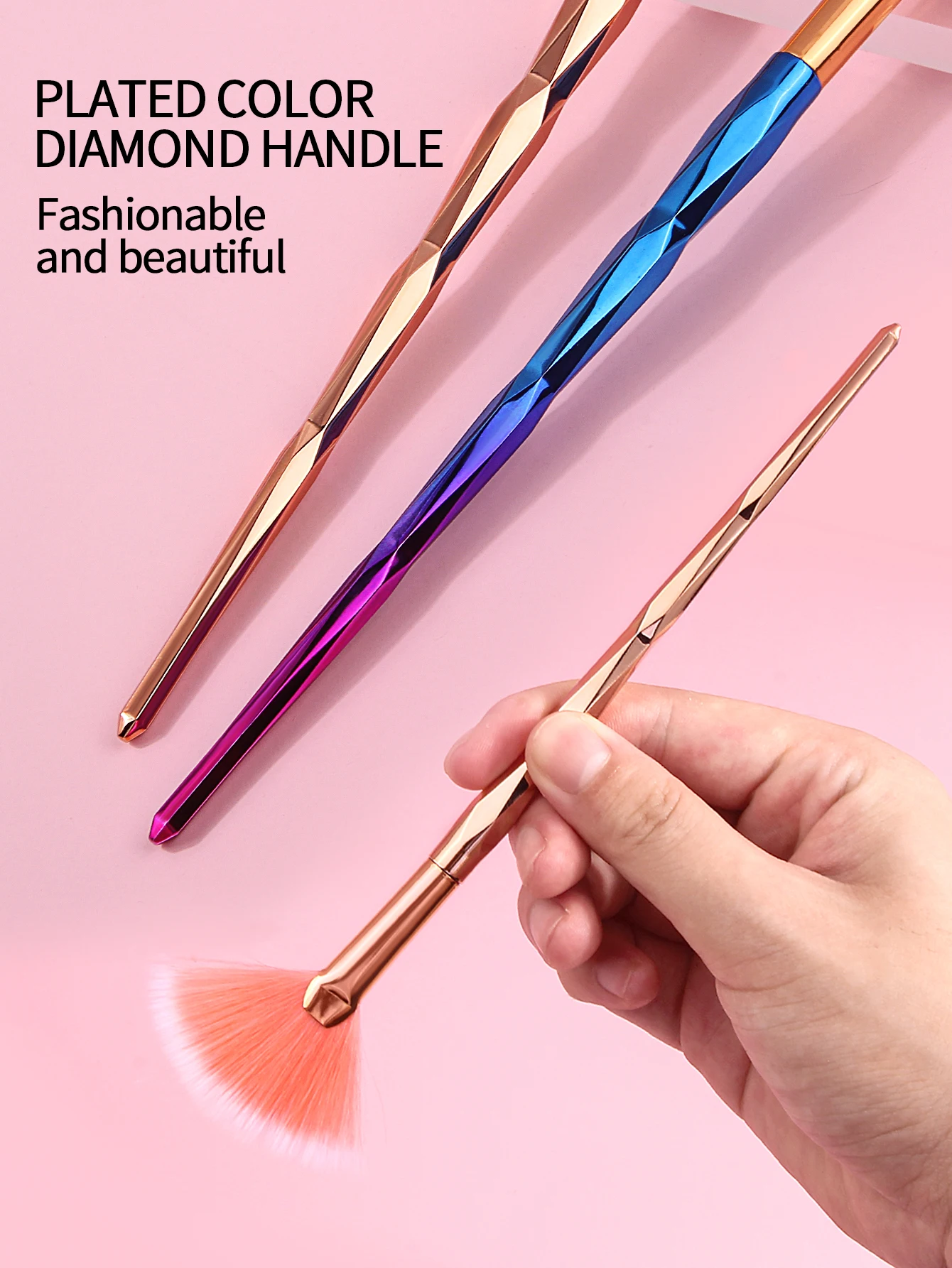 8 pezzi Pennello a forma di ventaglio con manico colorato, pennello per fard, pennello per contorno, pennello per ombretto, set di pennelli per trucco viso multifunzionale