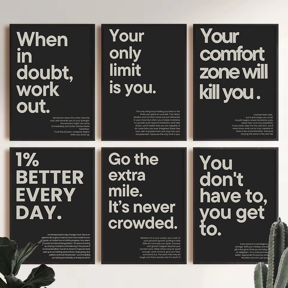Minimalist Black&Beige Fitness Gym Workout Motivation Quotes Poster Canvas Painting Wall Art Pictures Home Interior Decor