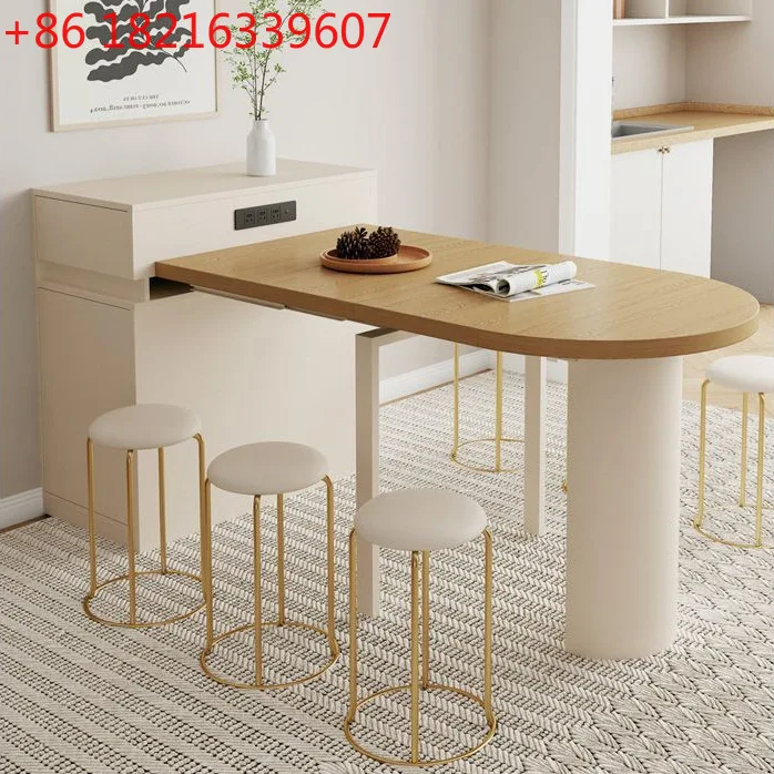 YAO Cream Wind Island Dining Table Integrated Household Retractable Semicircular Table Oval Foldable