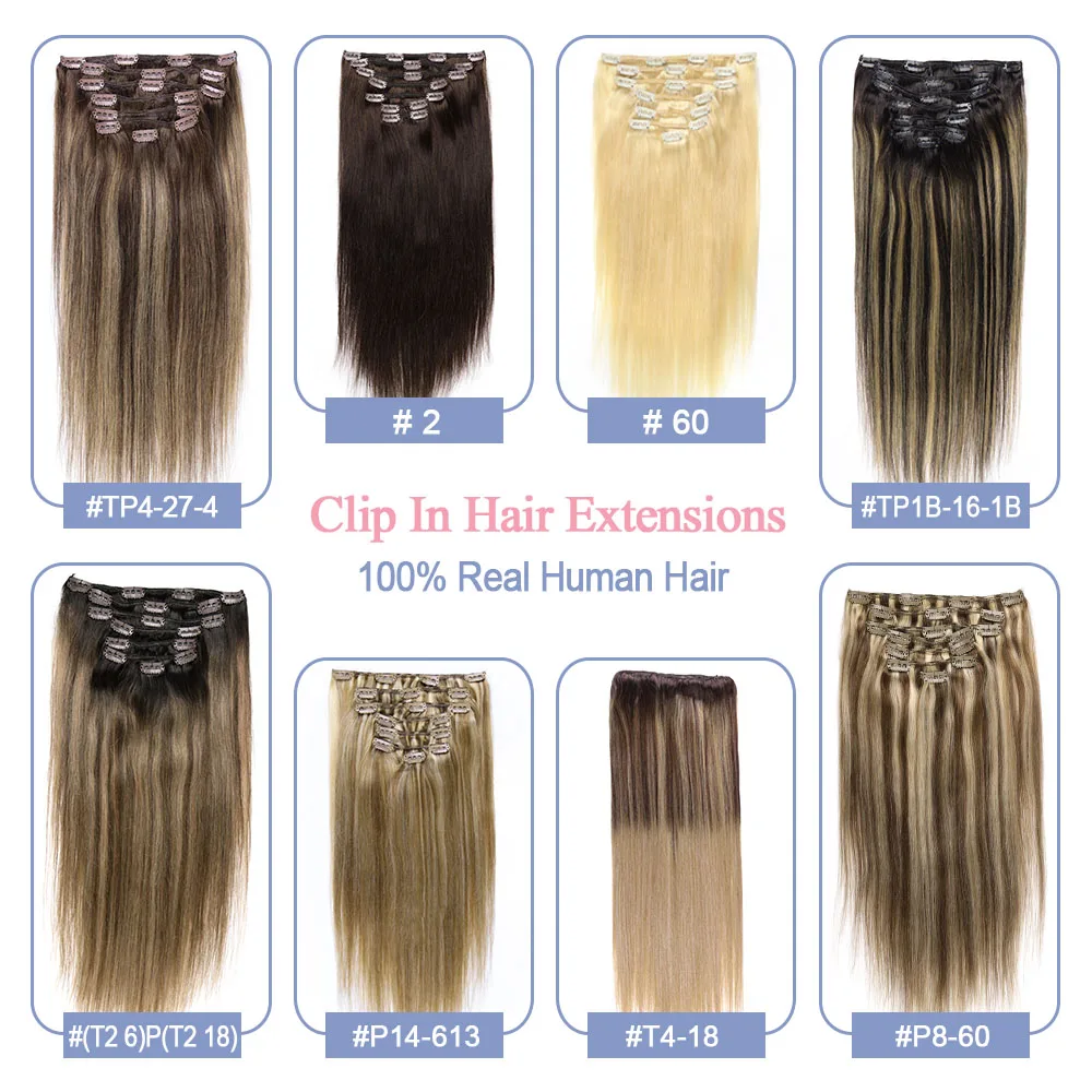 Clip In Hair Extension Human Hair Seamless Clip In Straight Natural Remy Human Hair Double Weft Clip In Ombre Hair Extensions