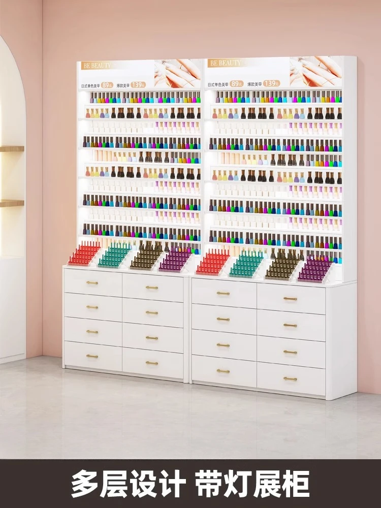 

Solid wood nail polish glue display cabinet Storage display Beauty salon product cabinet Cosmetics display
