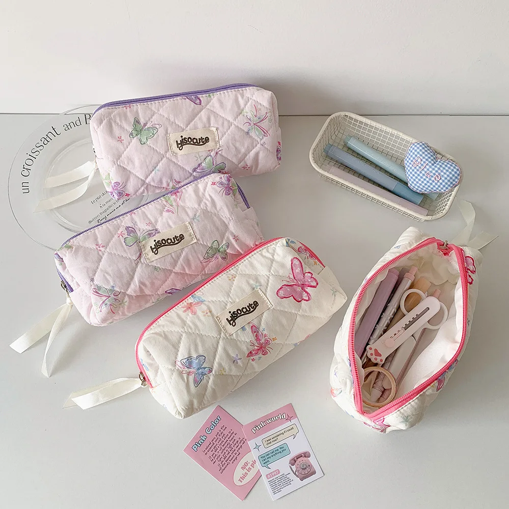 Butterfly Y2K Butterfly Stationery Bag Desktop Storage Large Capacity Korean Style Pencil Case Aesthetic Cosmetics Card Pen