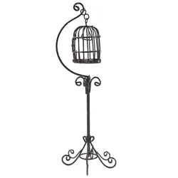 1pc black 1:12 Miniature Furniture Mini Metal Bird Cage Stand Birdcage Modle for Doll house Decor Garden Courtyard Ornament
