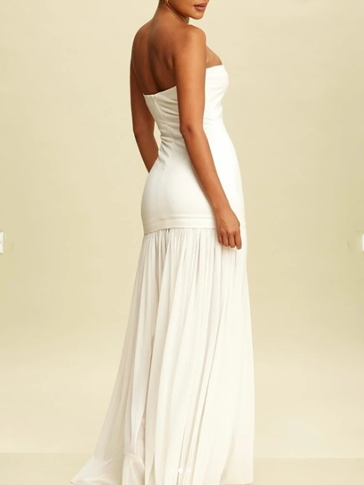 High Quality Customized Strapless Floor Length Sleeveless White Wedding Party Dresses Vestidos Para Bodas Mujer Invitada Vestido