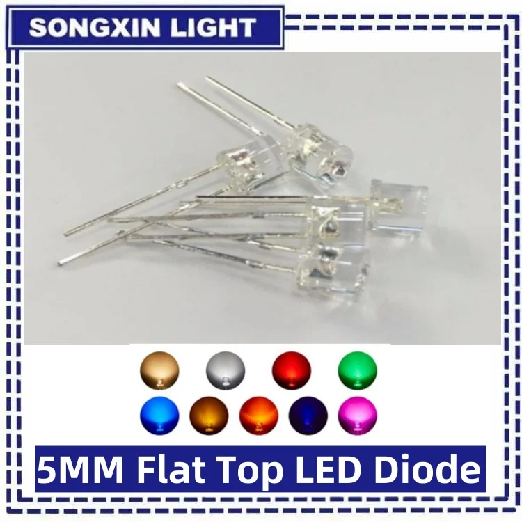 100Pcs 5mm Flat Top LED Diode 9 Colors Lights Bright Bulb Lamps Electronics Components Indicator Light Emitting Diodes