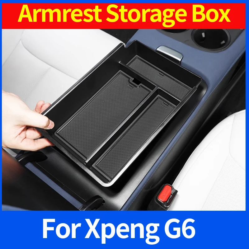 

For Xpeng G6 Car Center Console Tray Armrest Storage Box Organizer Interior Accessories Stowing Tidying Black Car Accessories