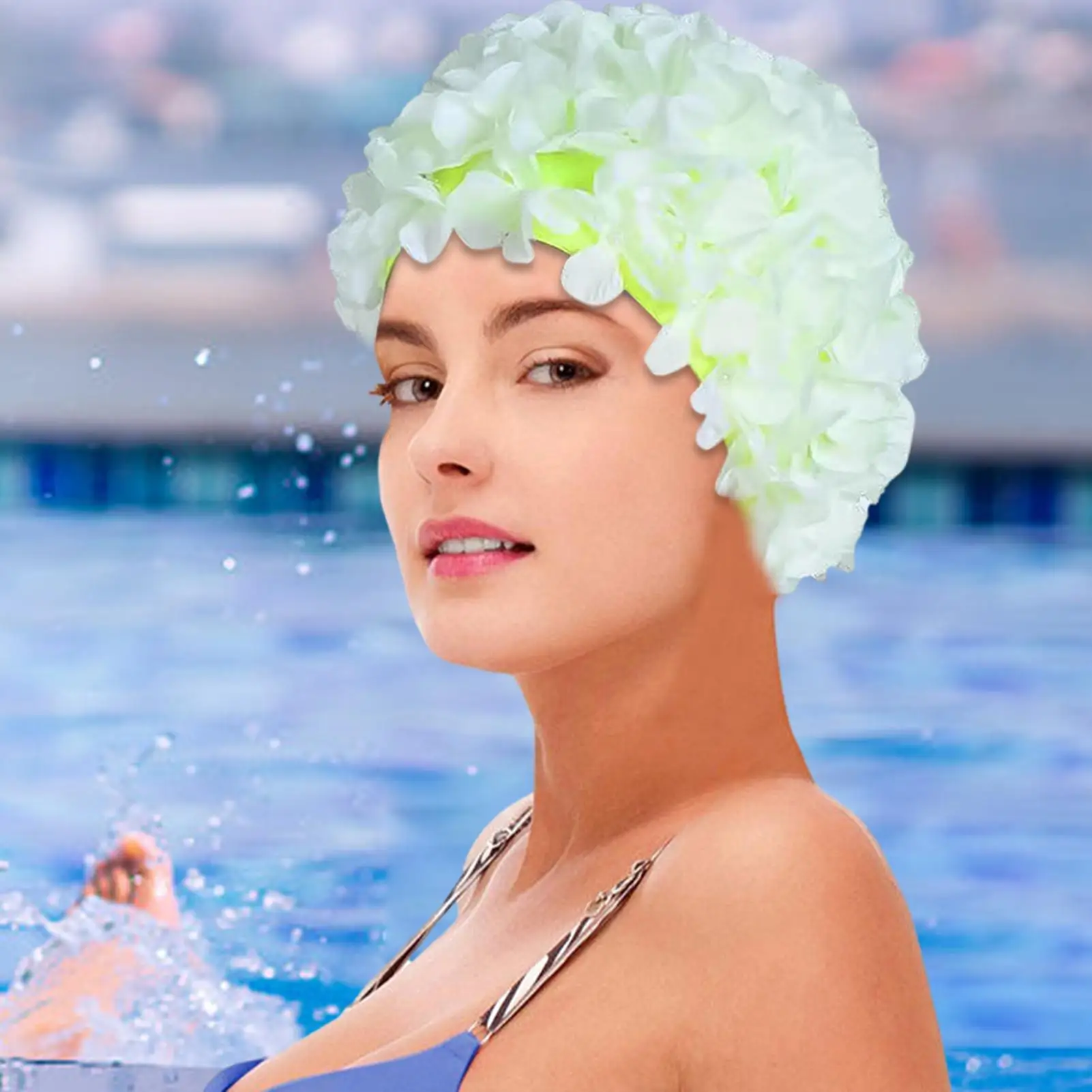 Schwimmen hut 3D Blütenblatt Schwimmen Caps Für Langes Haar Im Freien Frauen Mode Retro Blume Kappe Zarte Badekappe – Detail 4