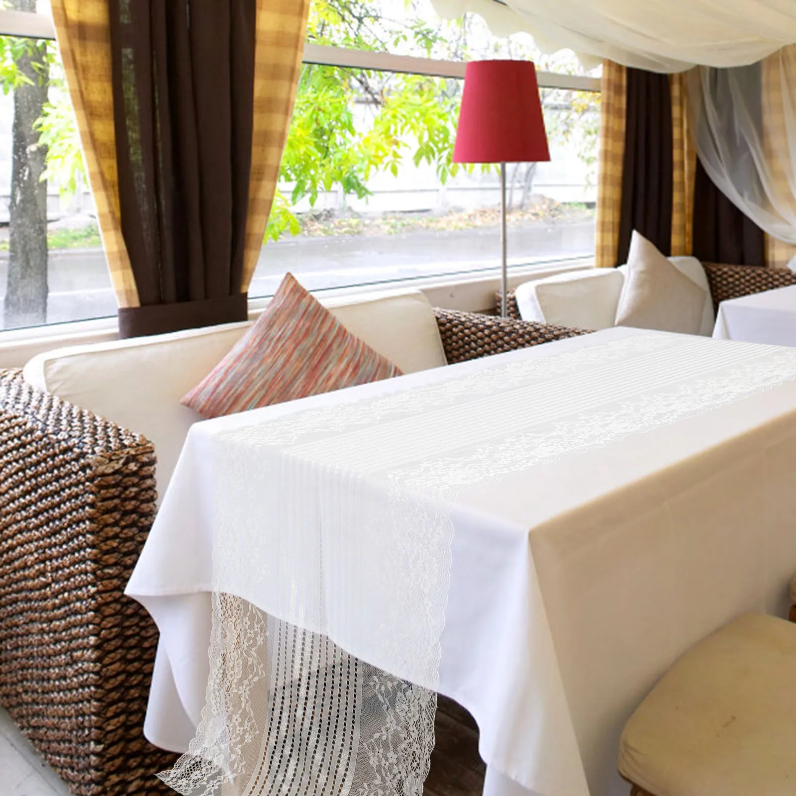 

Long Lace Table Runner in White 1 Each Luxurious Fabric for Wedding Events Party Decor Table Coverings Home Holiday Scene