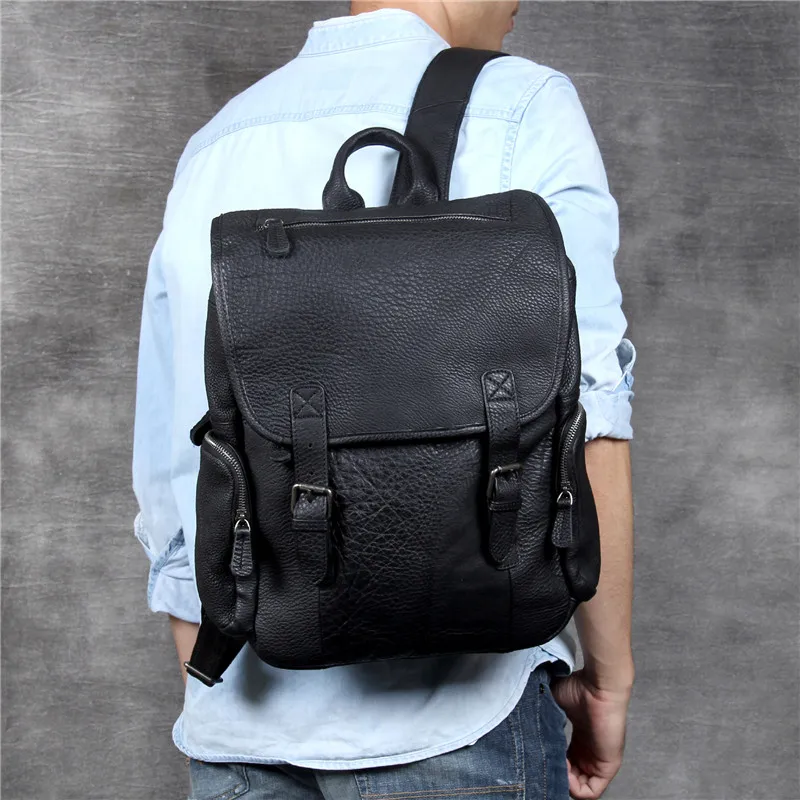 Imagem -03 - Pndme Viagem ao ar Livre Couro Genuíno dos Homens Preto Mochila Designer Casual Luxo Natural Real Mochila de Alta Qualidade