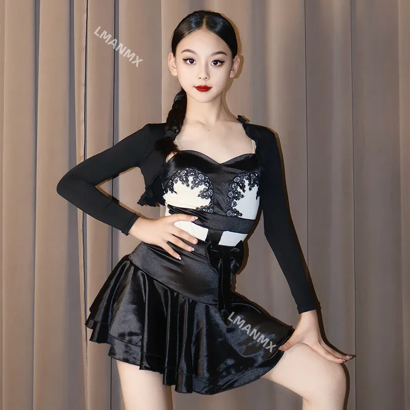 

Latin Dance Dress for Girls' Autumn and Winter Practice Dress 2025 New Children's Performance Dress Dance Skirt