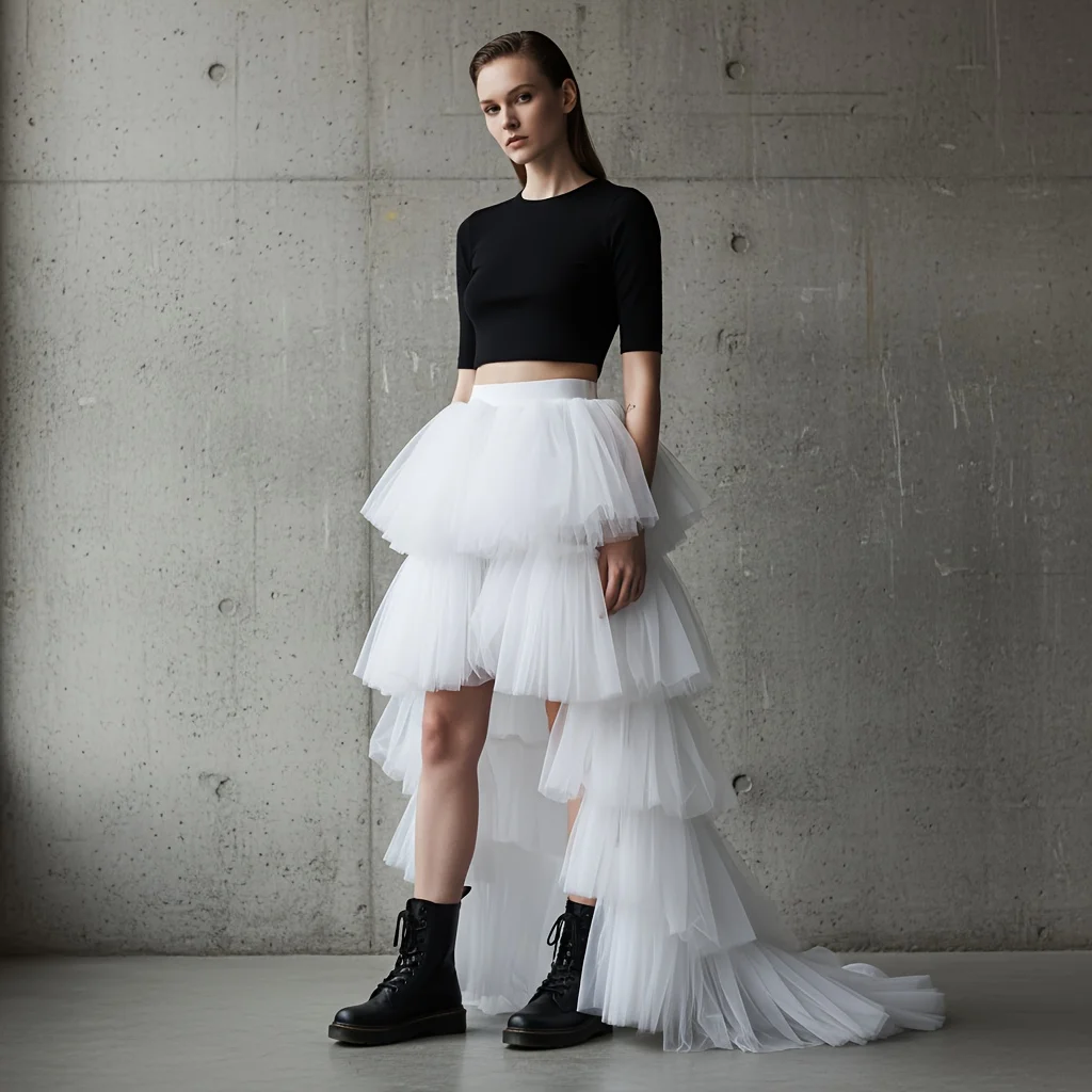 

Потрясающая многослойная тюлевая свадебная юбка с высоким и низким вырезом, элегантное свадебное платье, нижняя юбка, асимметричный дизайн для идеального вида невесты GT02