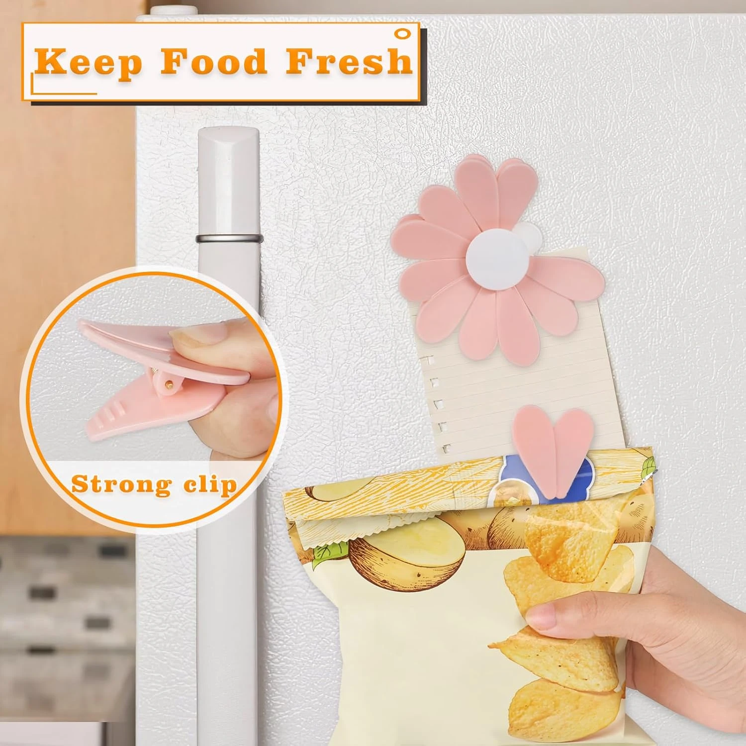3D Double-Layer Sealing Clips for Kitchen Use, Lotus/Cherry Blossom Design Refrigerator Magnets for Moisture-Proof Bag Sealing