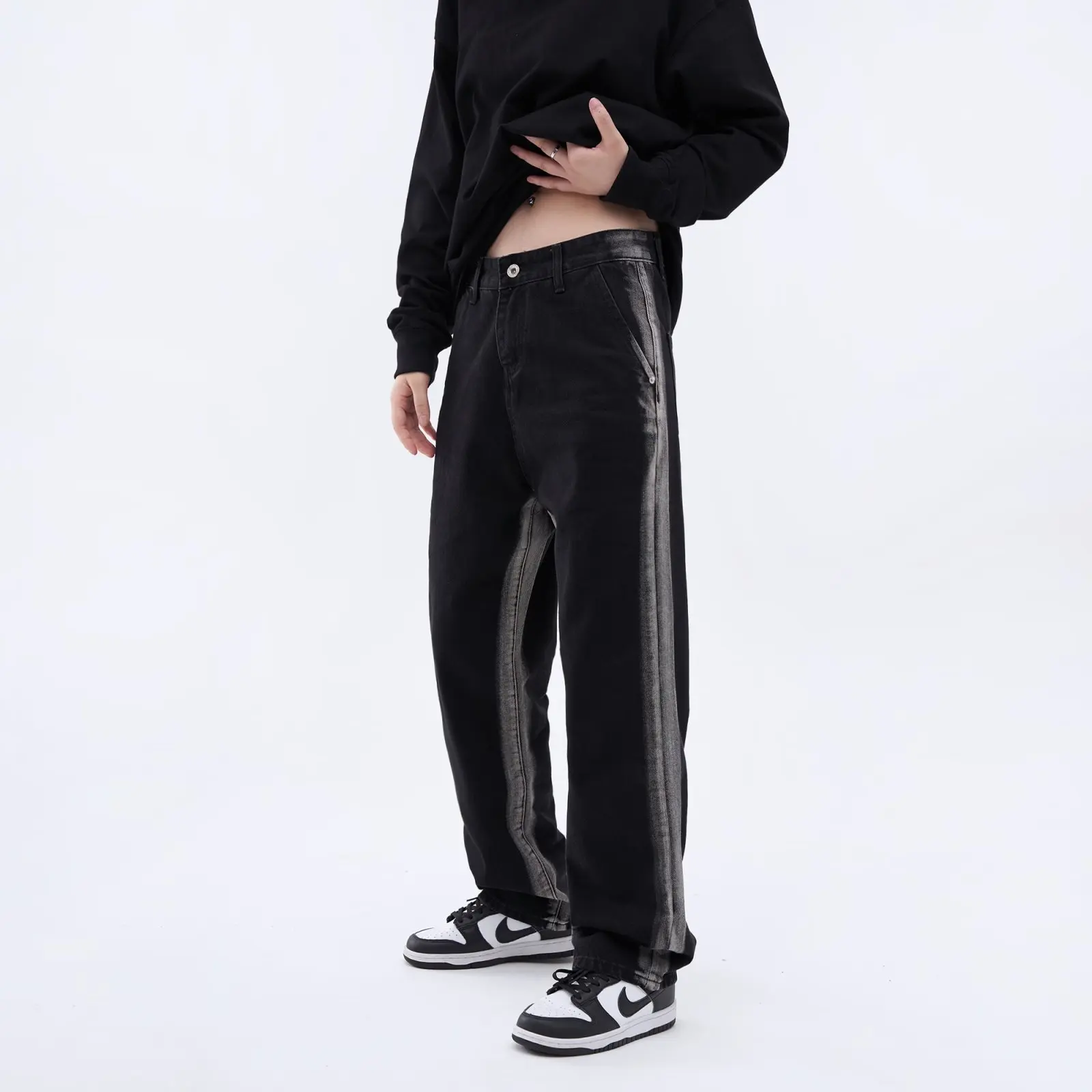 

Men's Casual Bla Thin Summer Loose Drapey Straight Leg Spor Floor-Length Trousers Comfortable Loose Fit Jeans