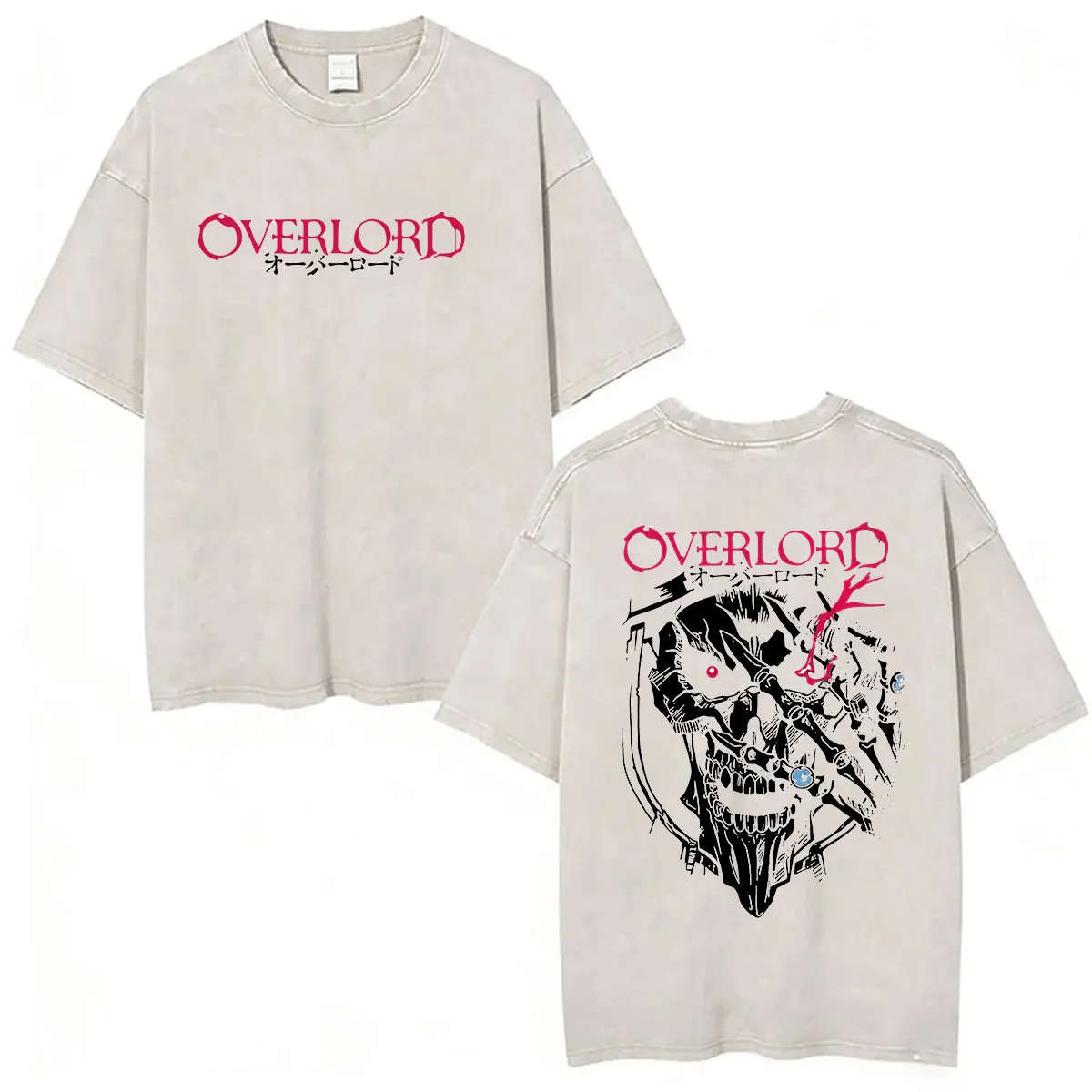 Vintage Washed Ainz Ooal Gown Overlord Albedo Japanese Anime T Shirt Men Women's Gothic Fashion Short Sleeve T-shirts Streetwear