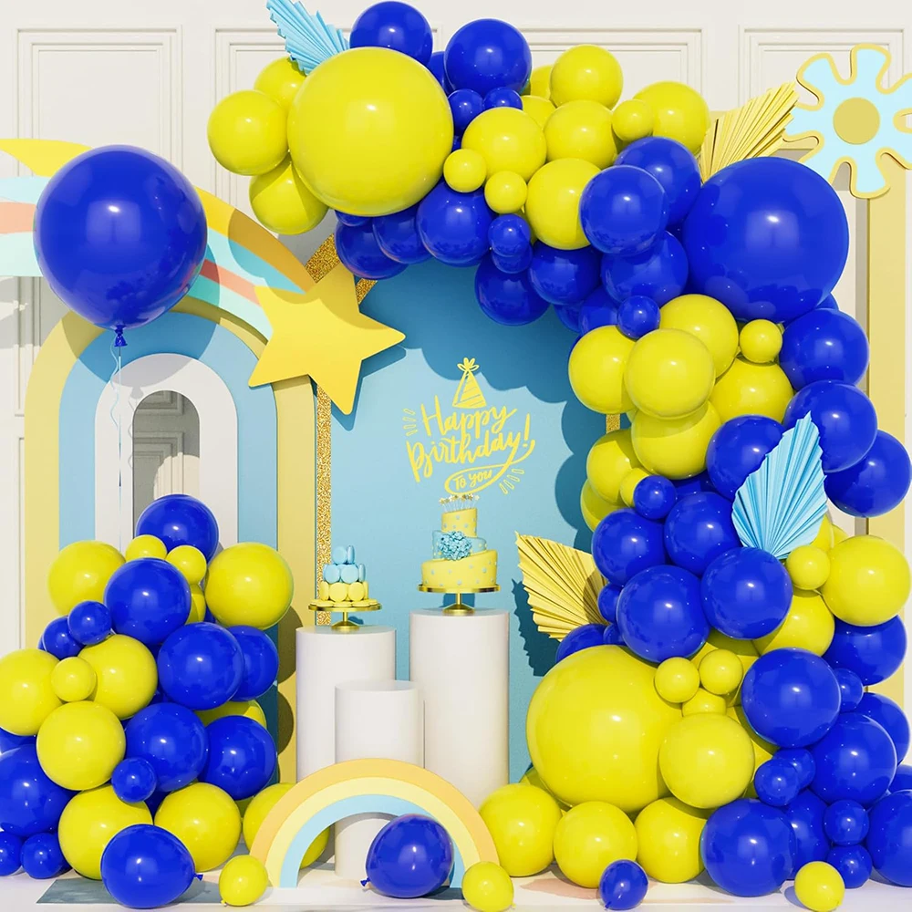 

Королевские синие воздушные шары, комплект гирлянды, желтая арка из воздушных шаров, детский душ, раскрытие пола, свадьба, годовщина, детское украшение для дня рождения