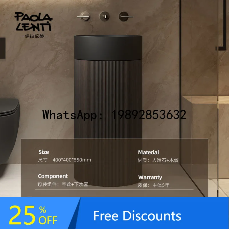 

XL Wood Grain Artificial Stone Standing Basin Household Floor-standing Round Wash Basin Countertop Basin