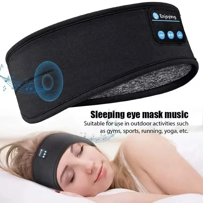 Adjustable Bluetooth Sports Headband Sleep Mask with Wireless Headphones for Running and Light Blocking Comfort