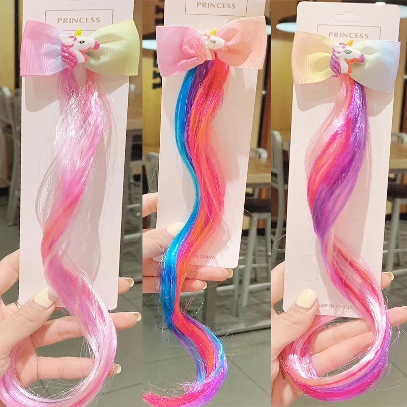

Women Princess Unicorn Colorful Wig Hairpins for Girls Hairclip Fake Hair Twist Braid Headdress Hair Clips Barrettes Accessories