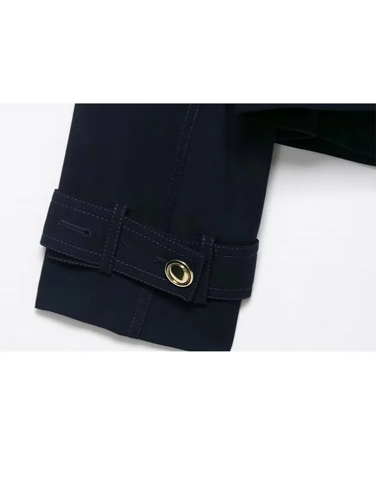 Hh feminino outono high street jaquetas sólido turn-down colarinho bolsos duplo breasted moda feminina mangas compridas casacos 2025