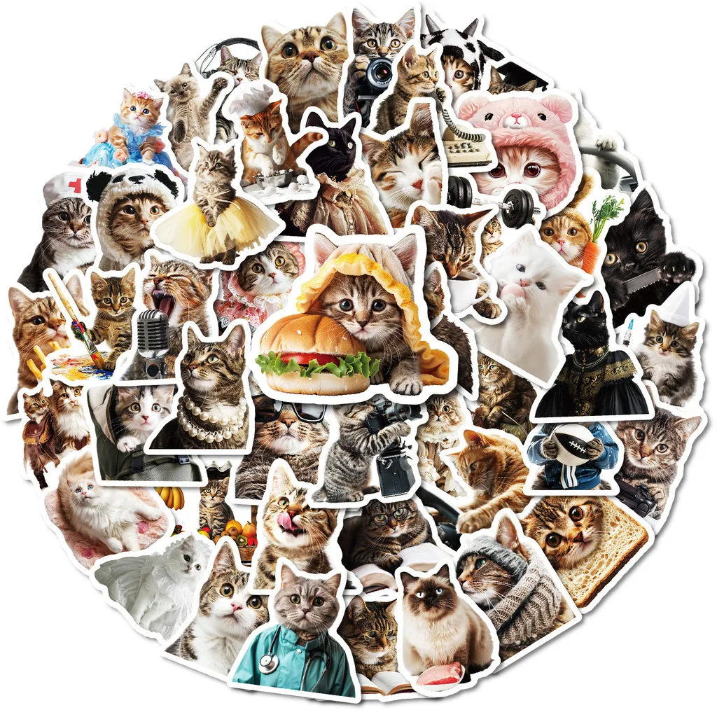 50Pcs Cute Cat Collection Meme Stickers, Trendy Ins Aesthetic Decals for Electric Scooter Helmet DIY Decor Giajar Sticker Store