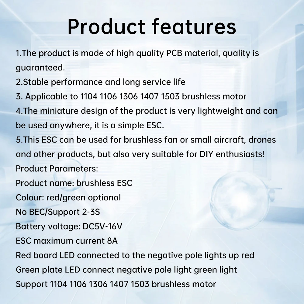DC5V-16V 8A 2S-3S طائرة نموذجية مصغرة بدون فرش منظم سرعة المحرك الكهربائي/المحرك لمحرك بدون فرشاة 1104 1106 1306 1407 1503