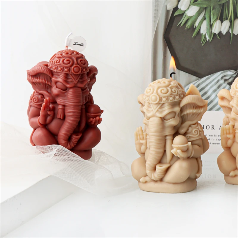 Wealthy Elephant Candle Silicone Mold 3D Ganesh Elephant Wax Resin Epoxy Plaster Mould DIY Handmade Gift for Table Decoration