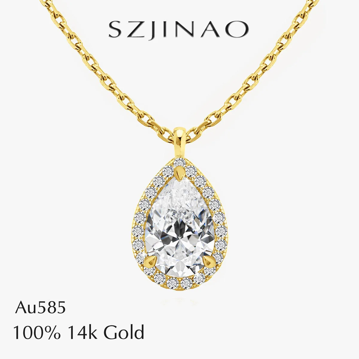 

Роскошное 14-каратное золото грушевидной огранки Halo Муассанит с бриллиантами ожерелье кулон K золото сертифицированное свадебное обручальное ювелирное изделие подарки для женщин