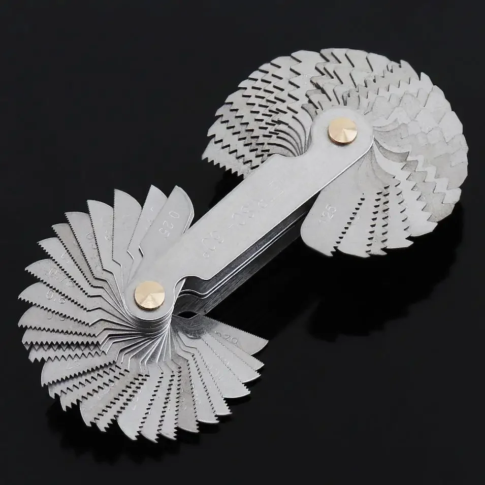 55-60 Degree Stainless Steel Screw Gauge Metric Iinch Screw Thread Pitch Gauge Blade Gage Pitch Folding Measuring Gauging Tool