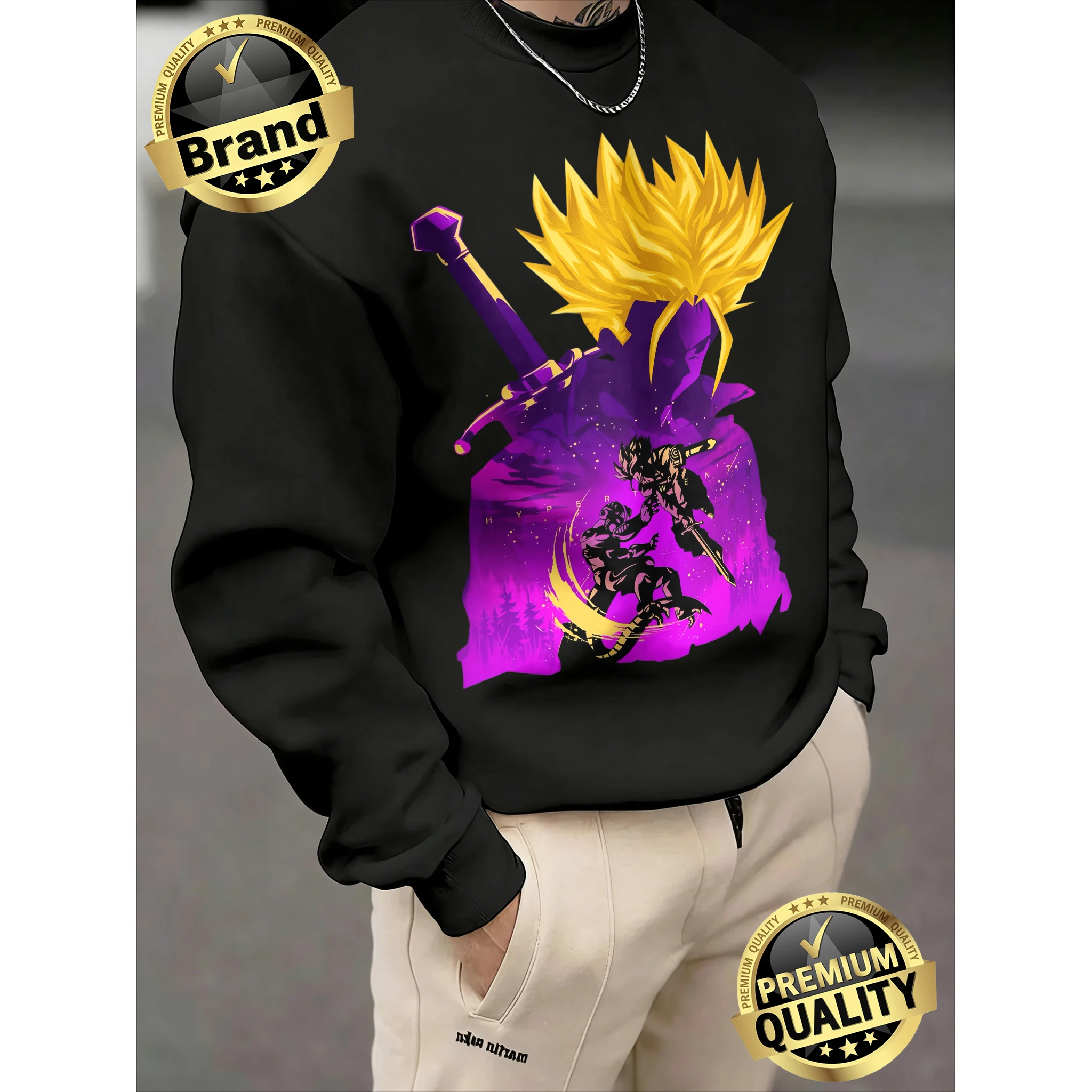 

2026 Spring Autumn DBZ Trunks Sword Silhouette Sweatshirt, 100% Cotton Oversized, Vintage Print Casual Pullover for Men Women
