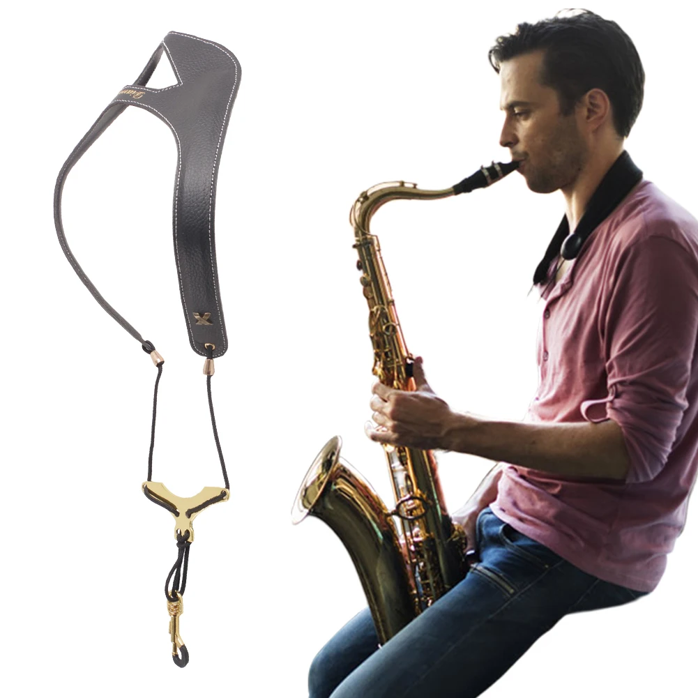 Saxophone Neck Strap Cowhide Sax Neck Strap Adjustable Sax Shoulder Belt Double Shoulder Harness Strap Instrument Accessories
