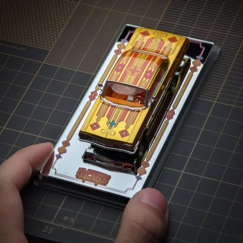 97M 1/64 1964 Chevy Impala Lowrider Jumping Car, Lingnan Manchurian Window APA Expo Limited Alloy Diecast Collectible Model Toy