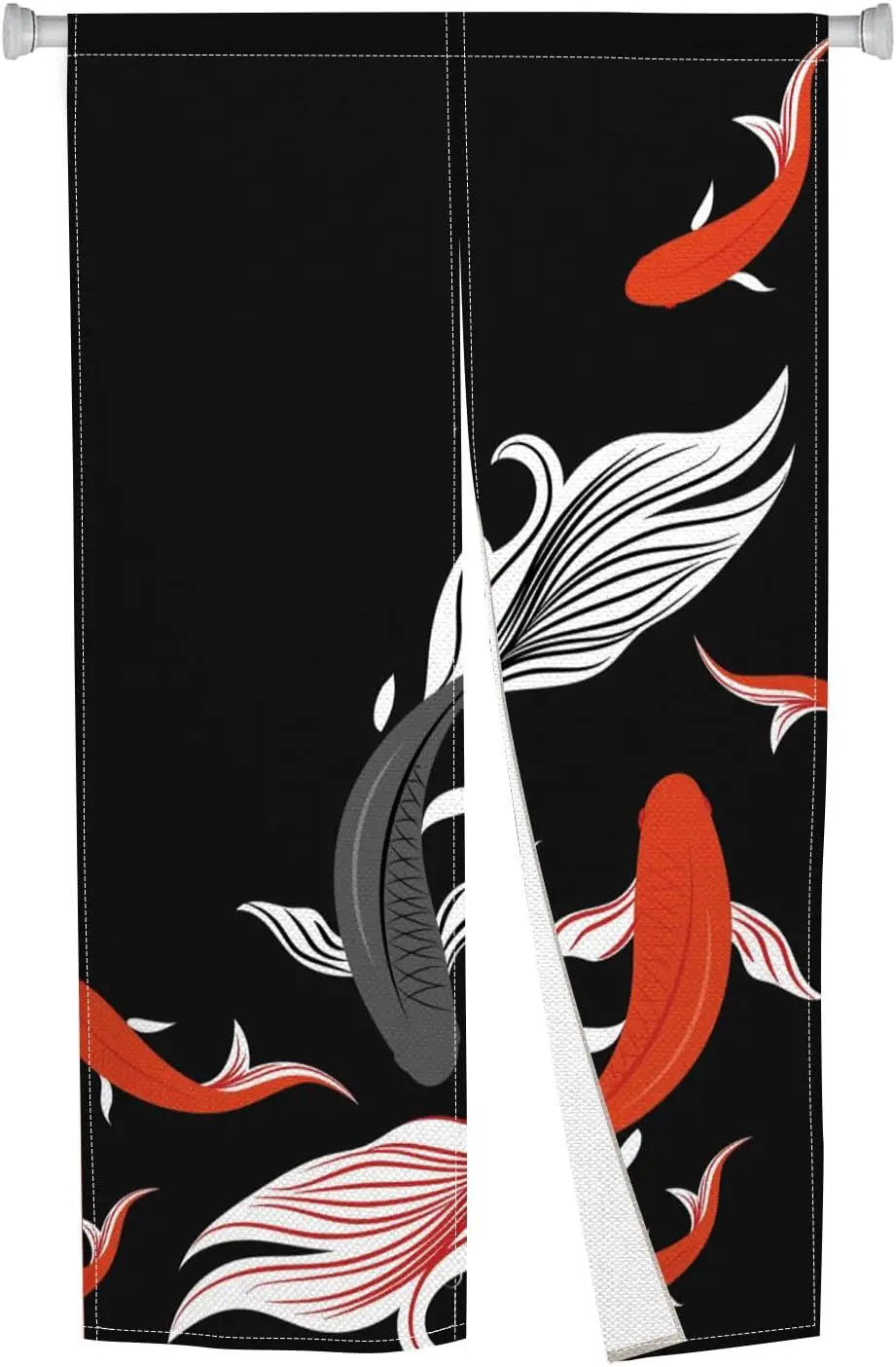 Japanese Koi Fish Pattern Curtain Black White Red Gold Elegant Asian Style Home Bedroom Living Room Doorway Decorative Hanging