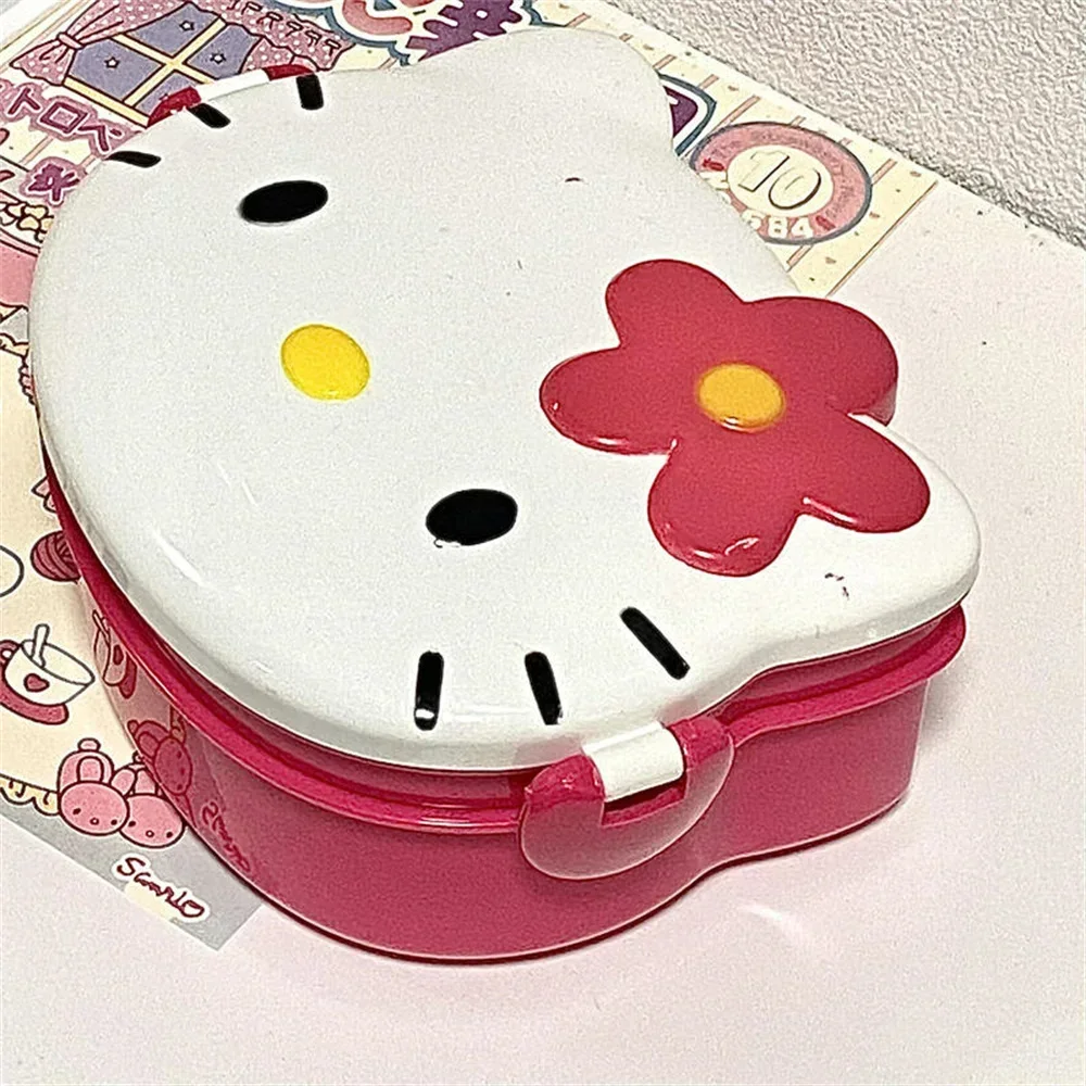 4PCS Set Cute Sanrio Hello Kitty Double-Layer Lunch Box Set with Fork Hellokitty Plastic Student Fruit Box Picnic Christmas Gift image 4
