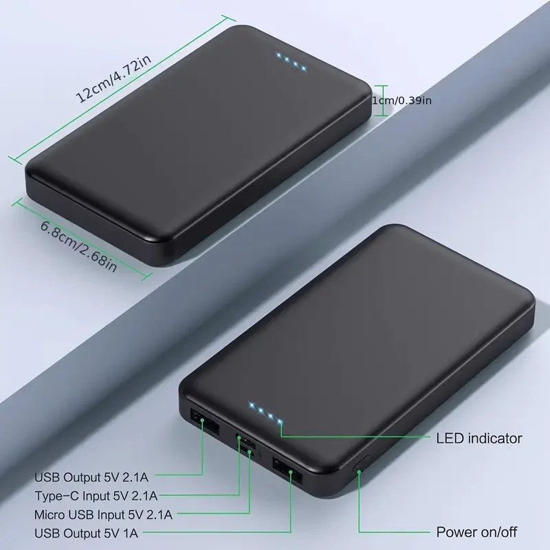 20000mAh Dual USB Port 5V 2A Fast Charger Power Bank Mini Portable External Battery Power For iPhone Samsung Xiaomi Huawei