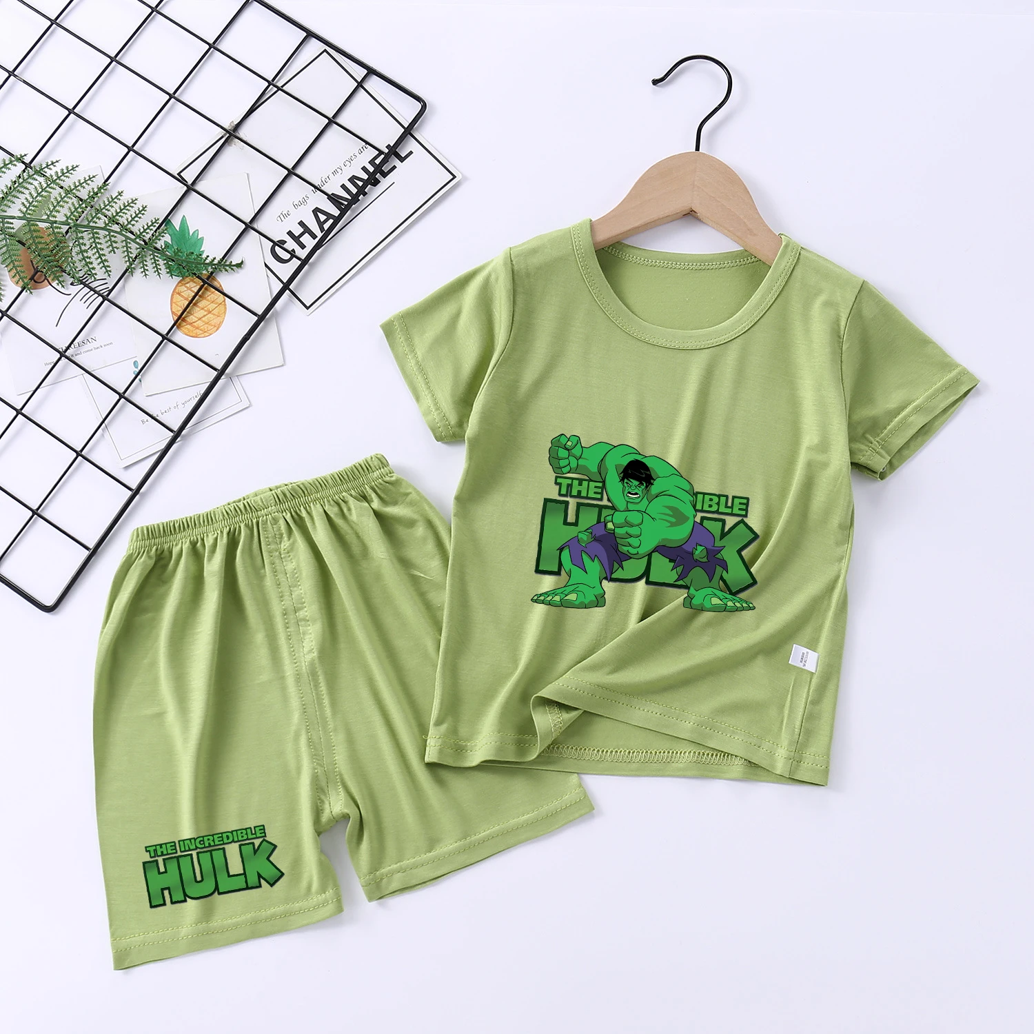 Pijama infantil, Hulk, Marvel, Anime, Filme, Desenhos animados, Conjunto de pijamas de bebê, Tops e shorts de manga curta infantil, Conjunto de 2 peças, Verão